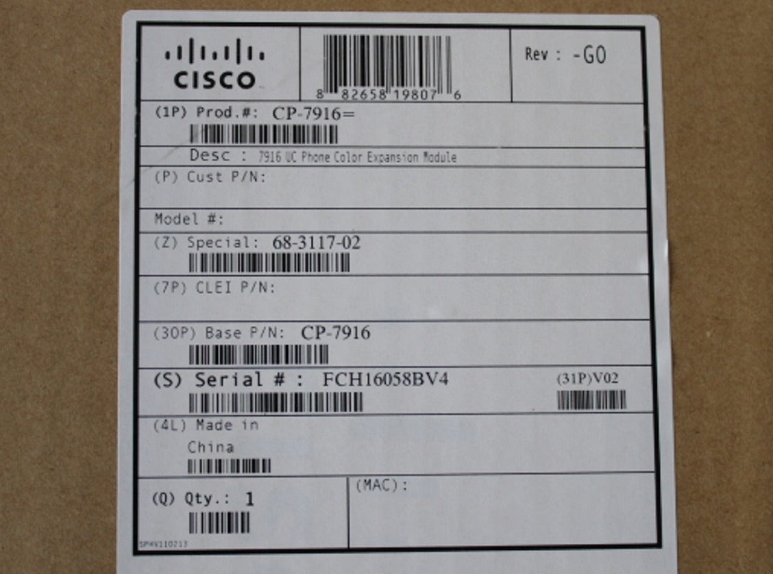 Label from box showing CP-7916 model