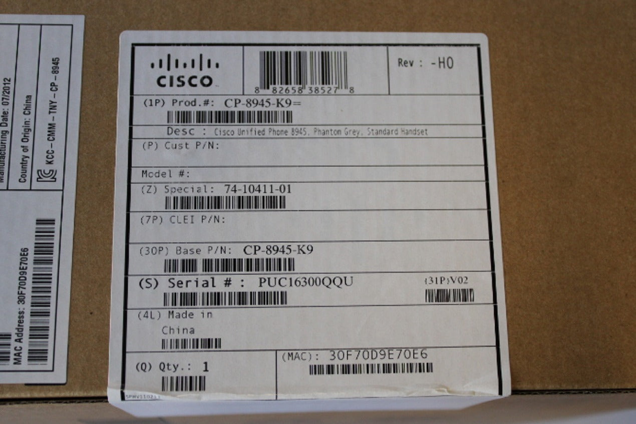 Label from Cisco IP phone CP-8945-KP retail box