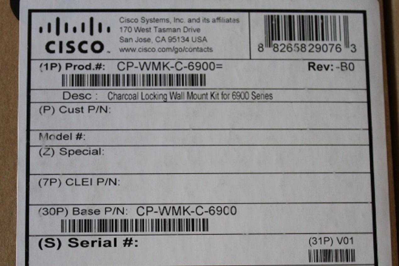 Box label pictured for Cisco phone wall mount model CP-WMK-C-6900