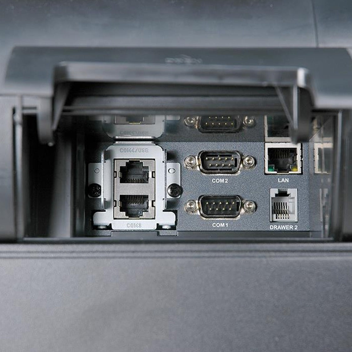 Layout of communication ports at back of SPS 320 Cash Register