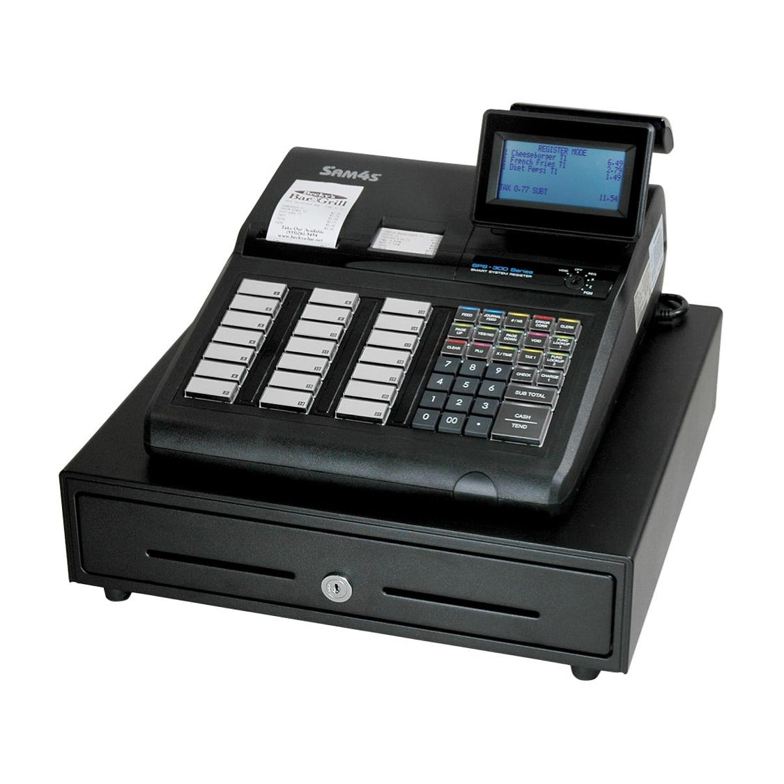 SPS 345 Cash Register pictured with Raised Keyboard and Dual Paper Printer by Sam4s